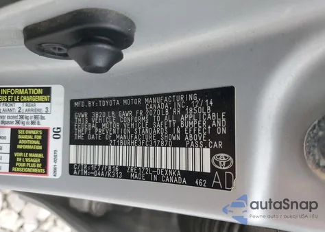 2015 Toyota Corolla L from USA, damaged, VIN 2T1BURHE3FC317870